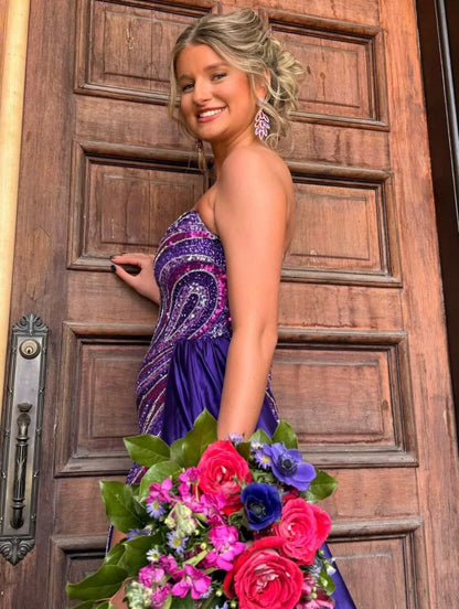 Strapless Sweetheart Beaded Gown with Overskirt