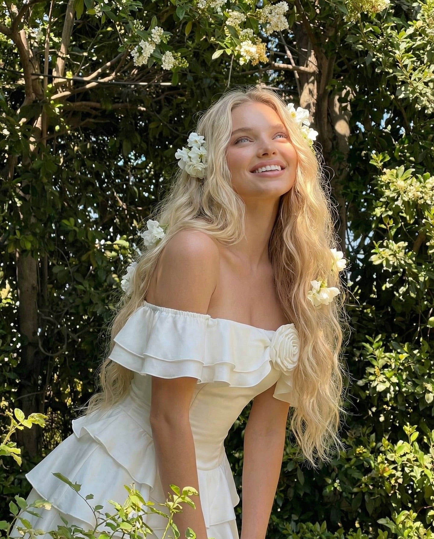 Off-Shoulder Tiered Ruffle Mini Dress with 3D Rose