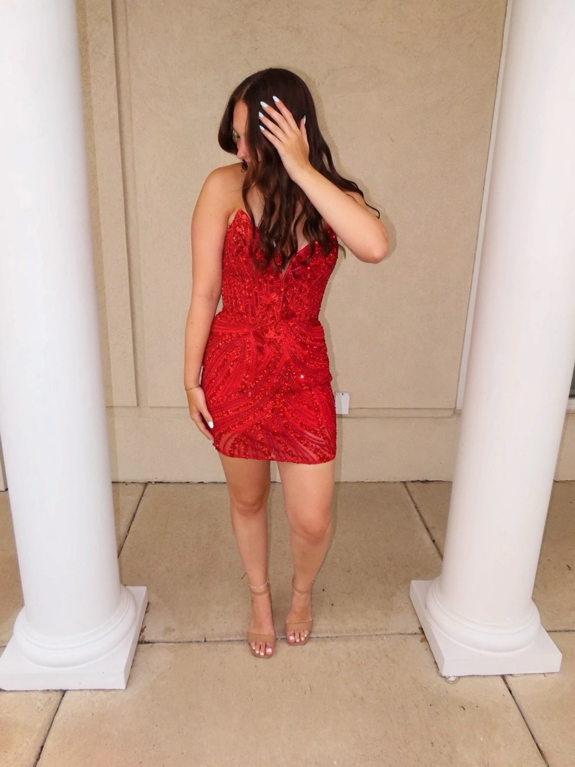 Strapless Plunging Sweetheart Sequin Mini Dress