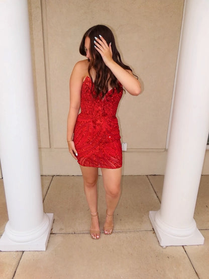 Strapless Plunging Sweetheart Sequin Mini Dress