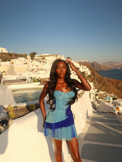 Strapless Beaded Fringe Mini Dress