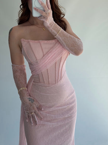 Strapless Lace Corset Evening Gown