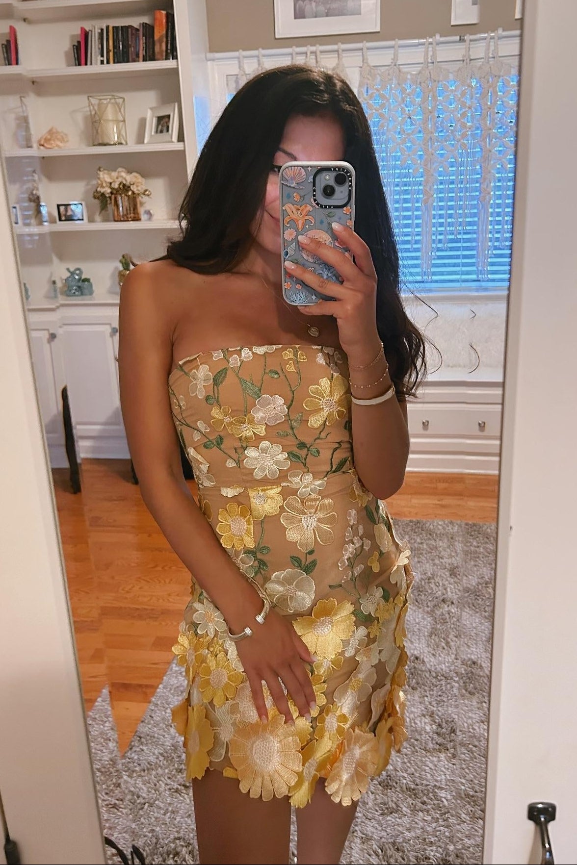 Strapless Floral Applique Embroidered Mini Dress