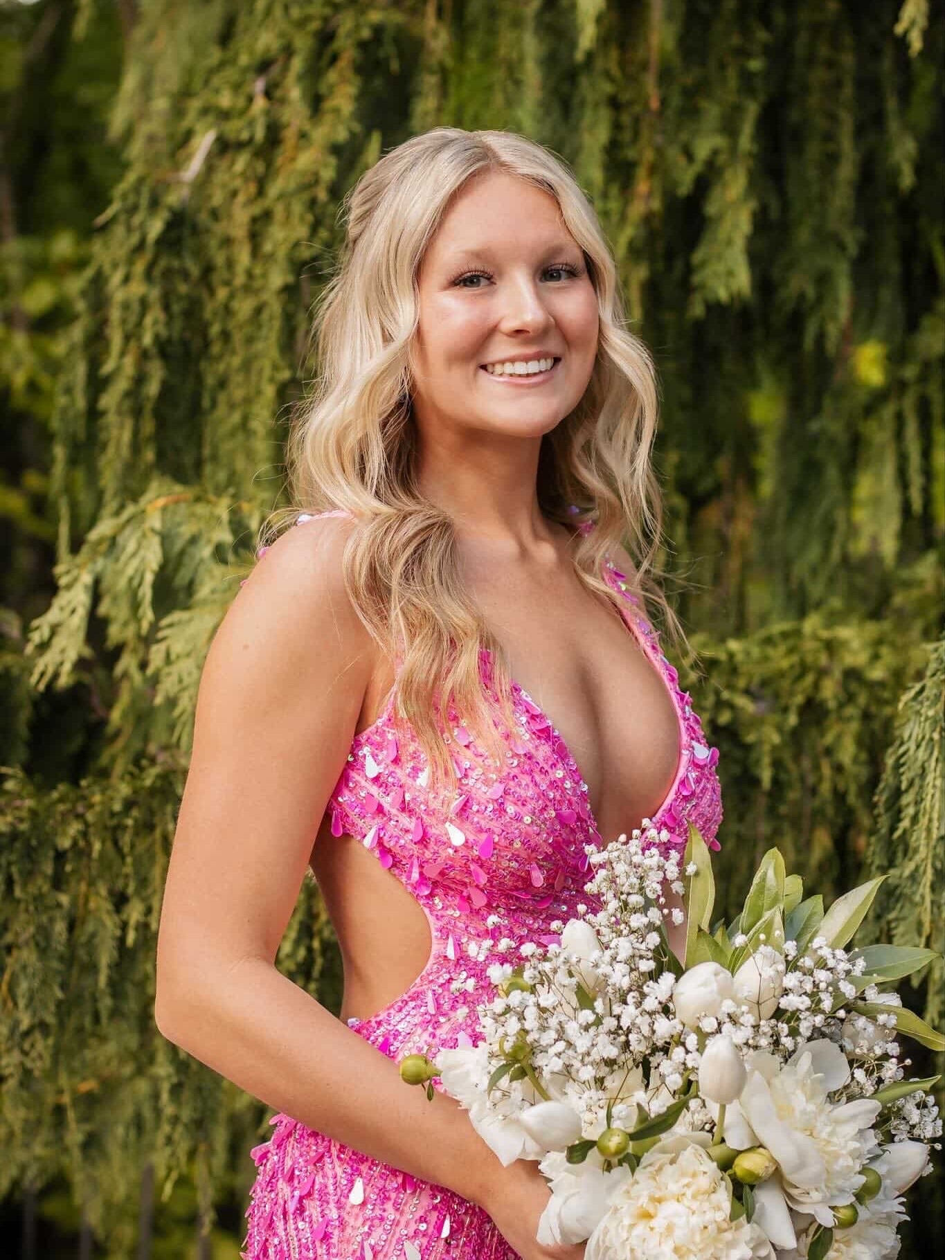Sequin Open Back High Slit Evening Gown