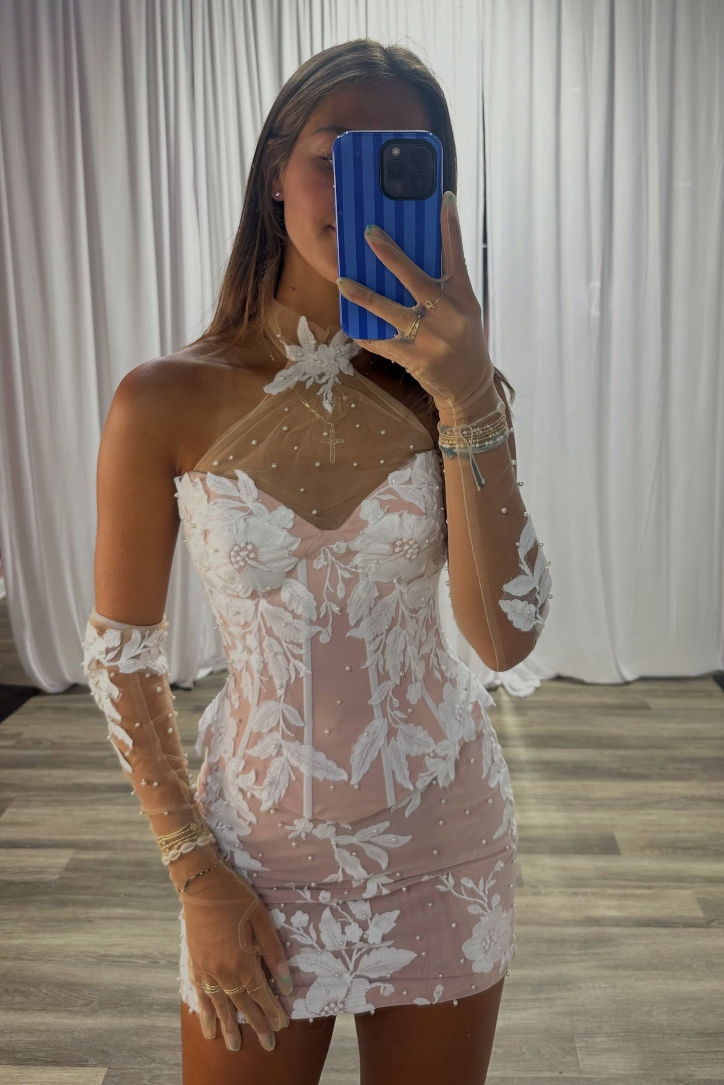 Off-Shoulder Floral Lace Corset Mini Dress
