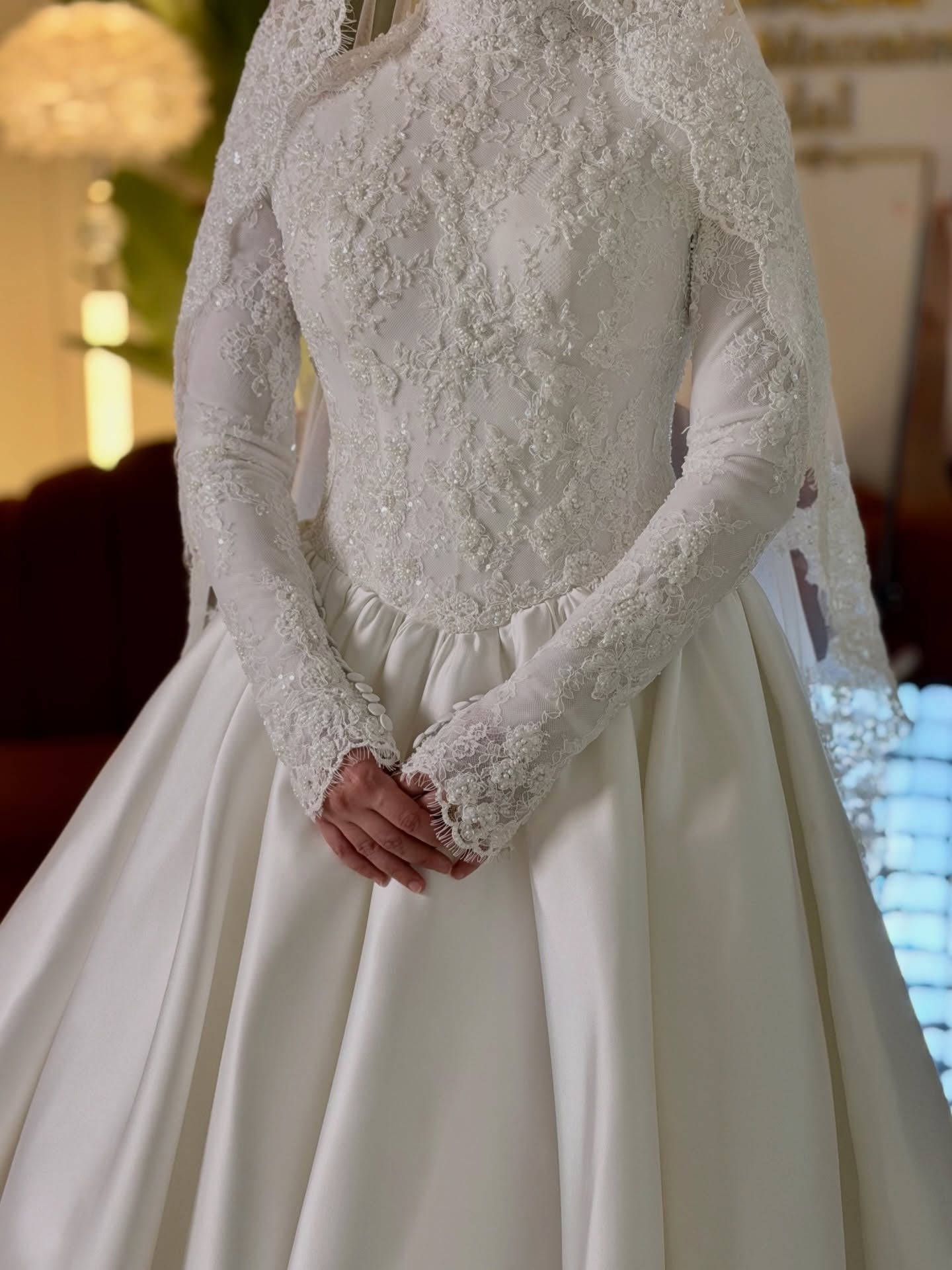 High-Neck Long Sleeve Ball Gown Wedding Dress