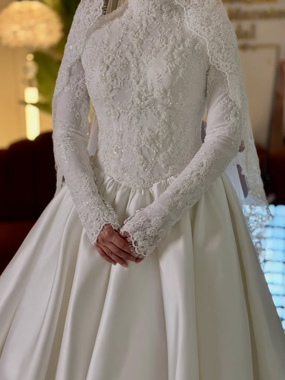 High-Neck Long Sleeve Ball Gown Wedding Dress