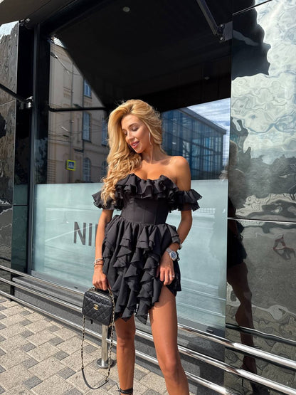 Corset Tiered Ruffle Off-the-Shoulder Mini Dress