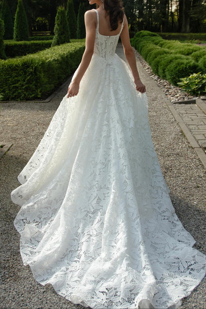 Square Neck Corset Lace A-Line Wedding Dress