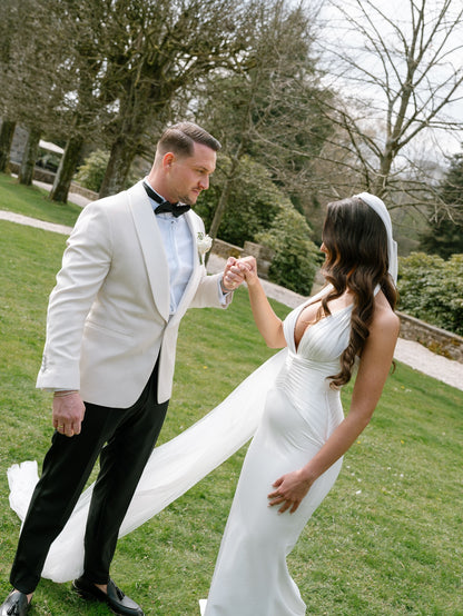 Plunging V-Neck Mermaid Wedding Gown with Sweep Train