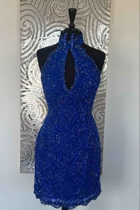 Sequin Halter Keyhole Bodycon Mini Dress