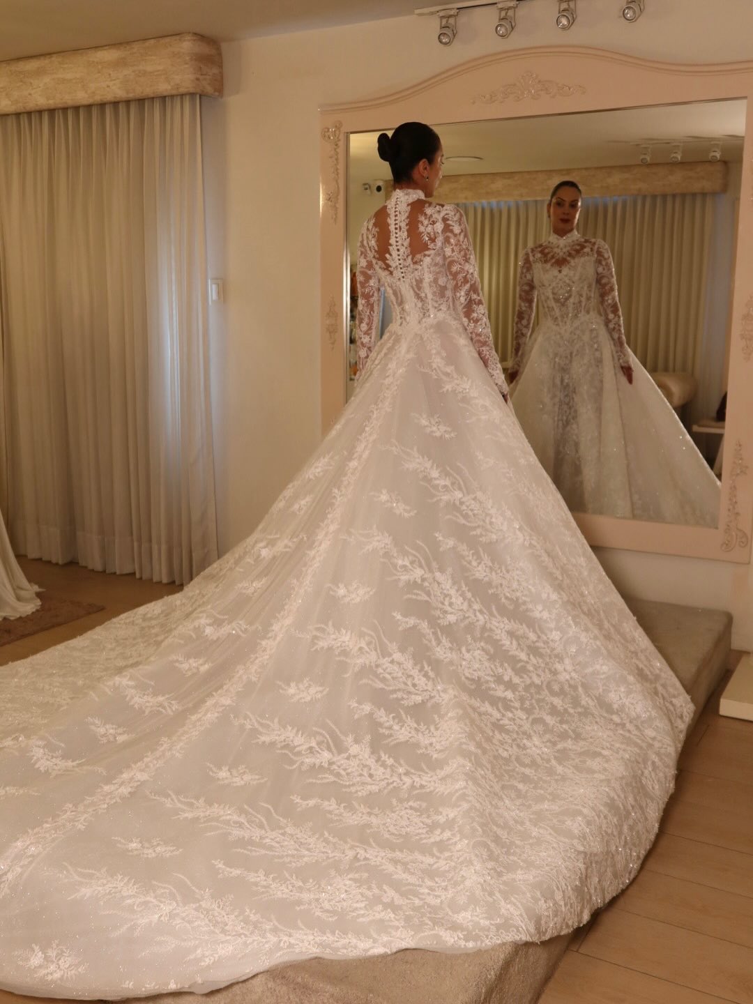 High Neck Lace Ball Gown Wedding Dress