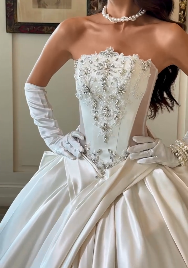 Strapless Corset Beaded Ball Gown Wedding Dress