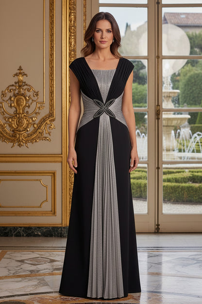 Pleated Two-Tone Evening Gown with Beaded Waist