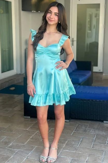 Sweetheart Ruched Satin A-Line Mini Dress