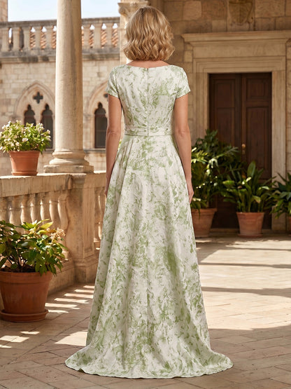 Bateau Neck Jacquard High-Low Evening Dress