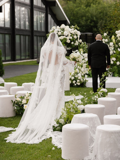 Long Sleeve Lace Bridal Gown with Dramatic Veil