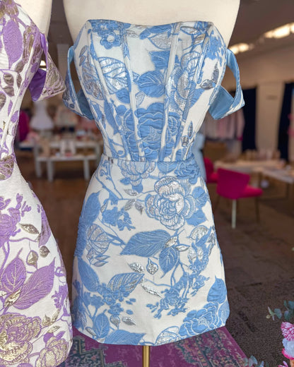 Floral Jacquard Off-Shoulder Corset Mini Dress