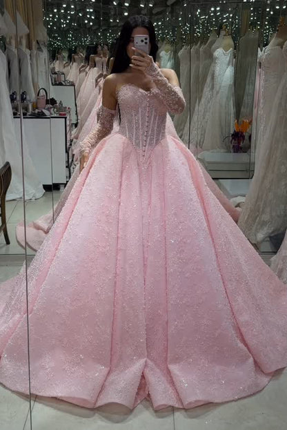 Corset Lace Ball Gown with Pearl Buttons