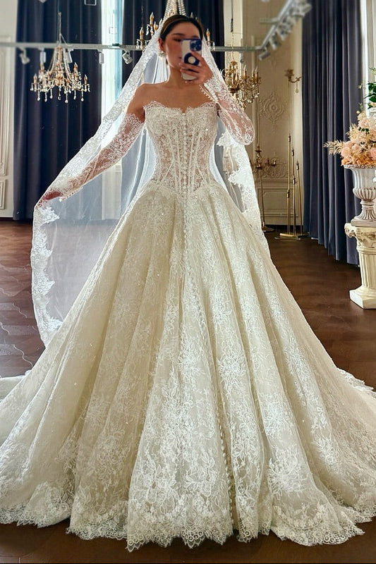 Royal Lace Corset Ball Gown Wedding Dress