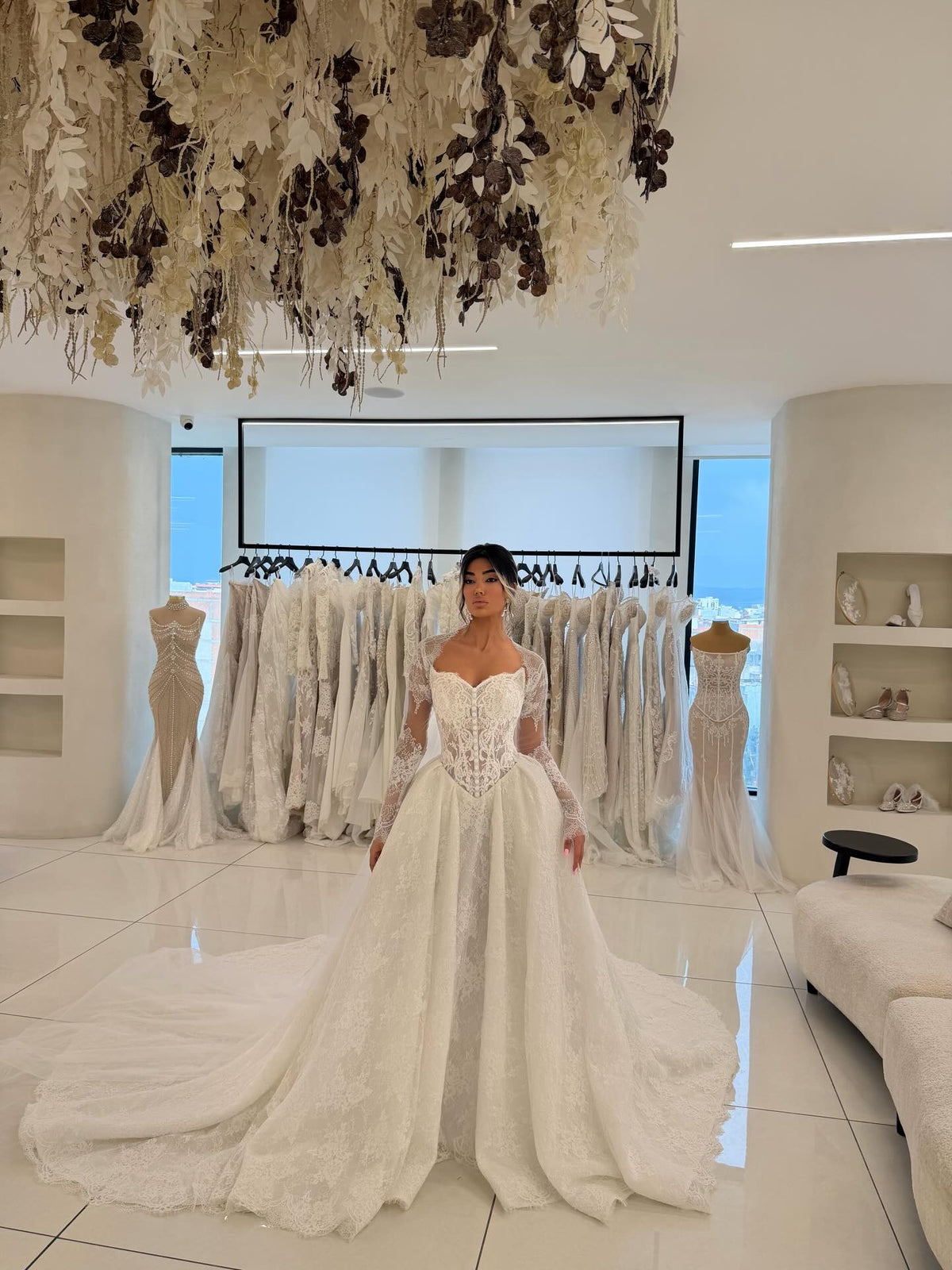 Lace Ball Gown Wedding Dress with Long Sleeves
