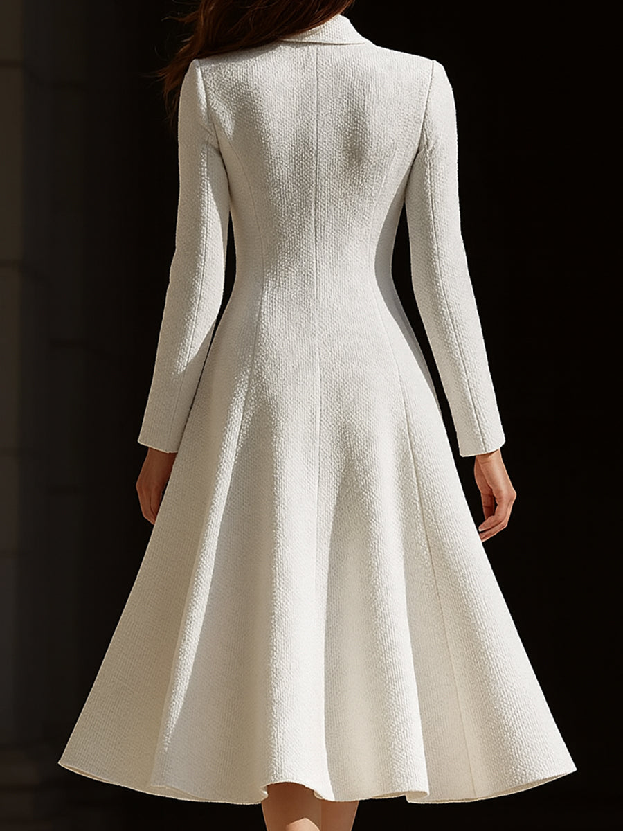 Button-Front A-Line Coatdress with Lapel Collar