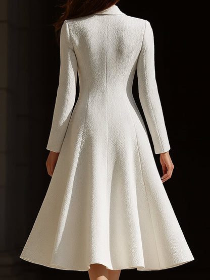 Button-Front A-Line Coatdress with Lapel Collar