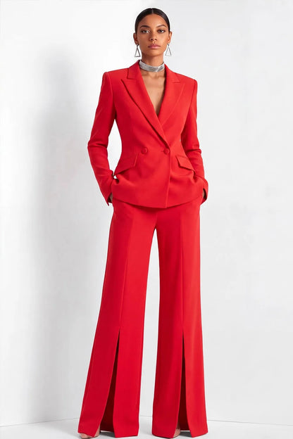 Double-Breasted Blazer and Slit-Front Pantsuit