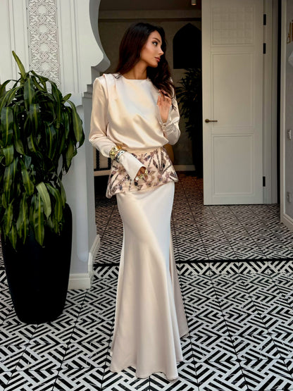 Long Sleeve Maxi Dress with Embellished Waist Detail