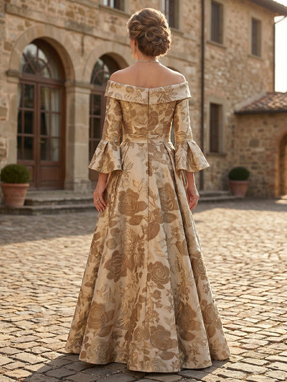Off-the-Shoulder Jacquard A-Line Evening Gown