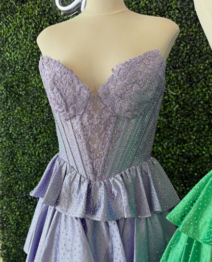 Corset Tiered Ruffle Mini Dress with Lace Bodice