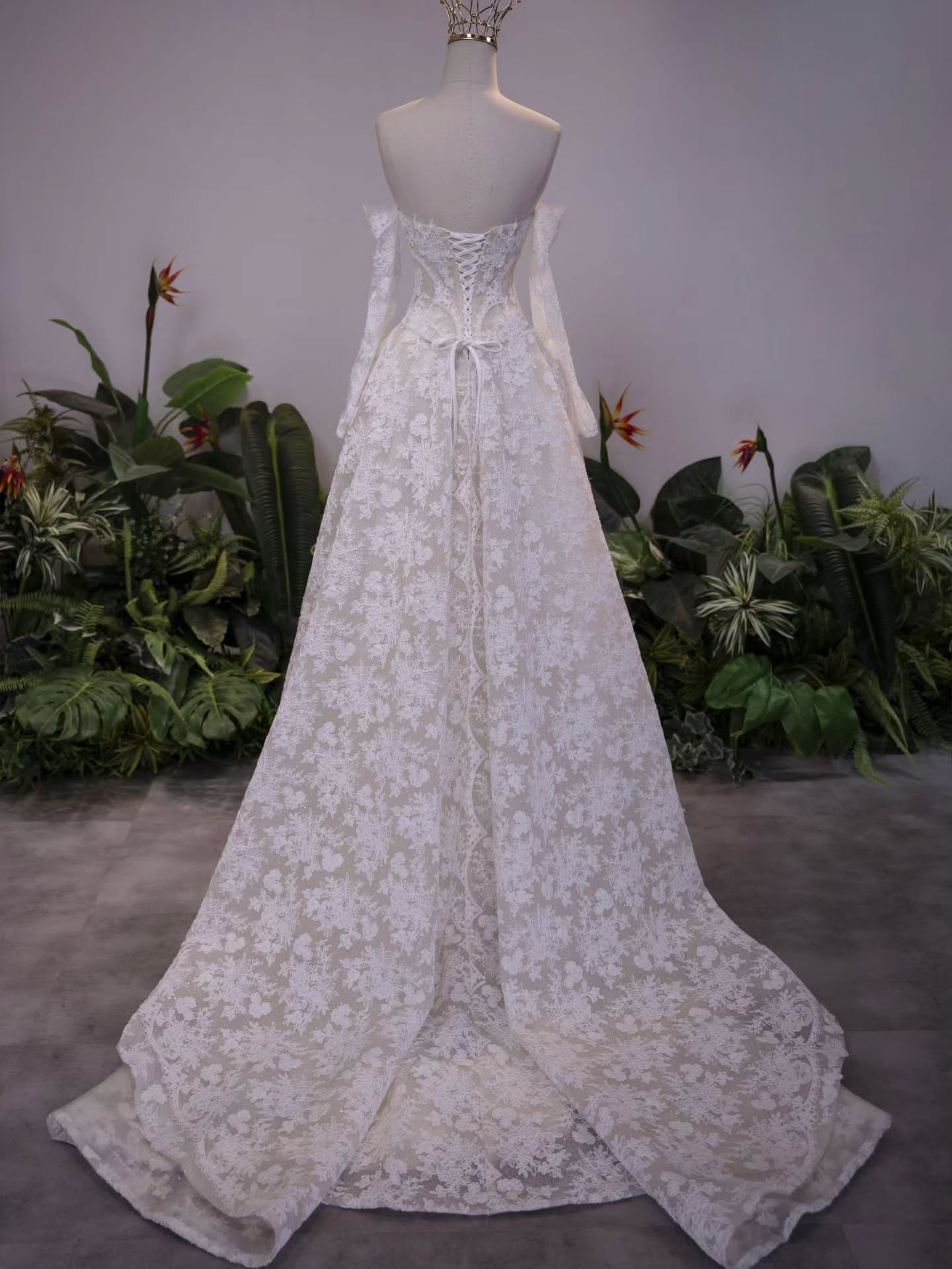 Off Shoulder Lace Corset A-Line Wedding Gown