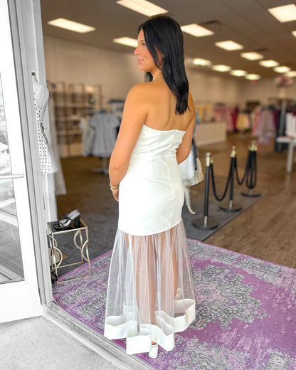 Strapless Bodycon Dress with Sheer Tulle Skirt