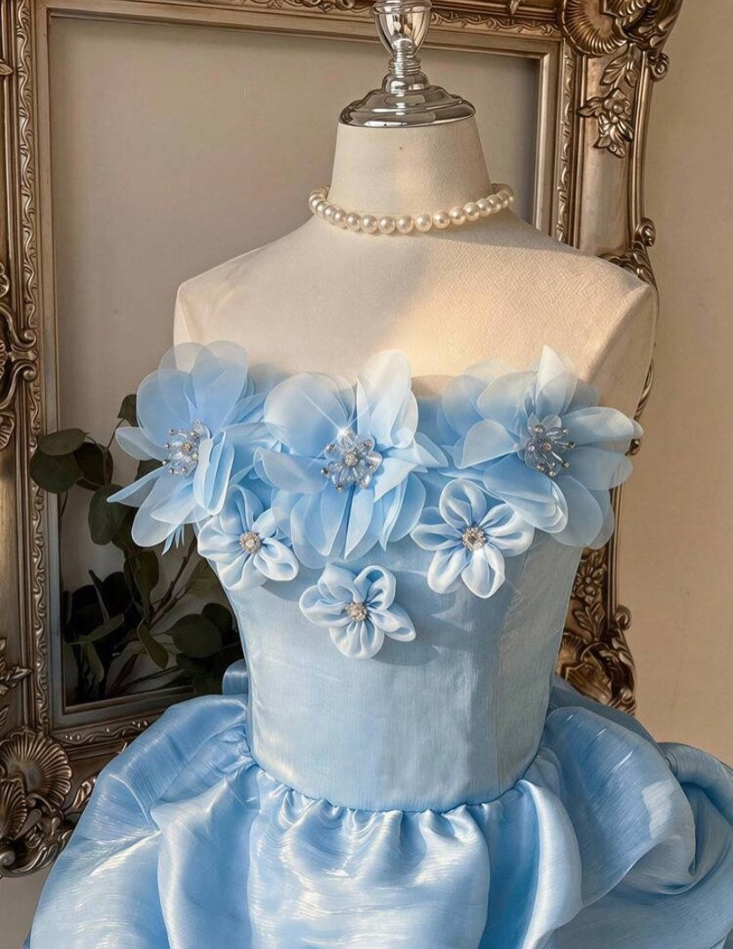 3D Floral Strapless Pick-Up Skirt Mini Dress