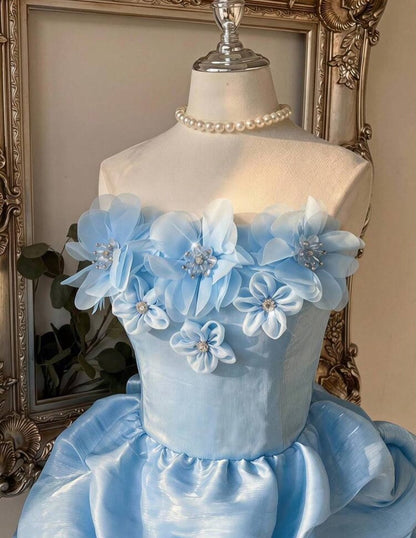 3D Floral Strapless Pick-Up Skirt Mini Dress