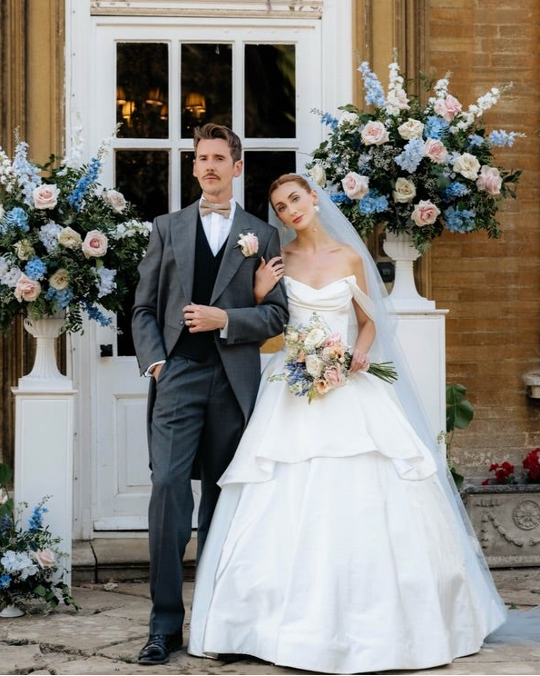 Tiered Ball Gown Wedding Dress with Draped Bodice