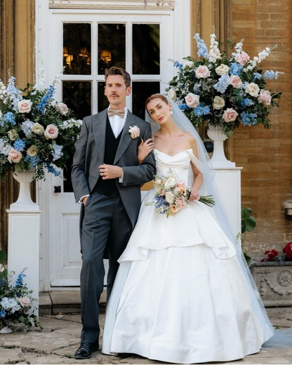 Tiered Ball Gown Wedding Dress with Draped Bodice