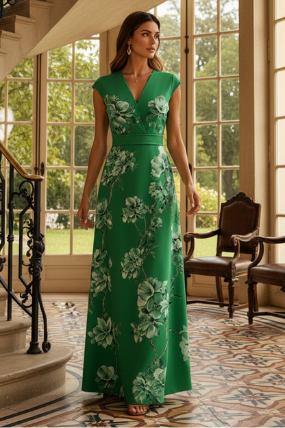 Elegant Floral Print V-Neck Maxi Dress