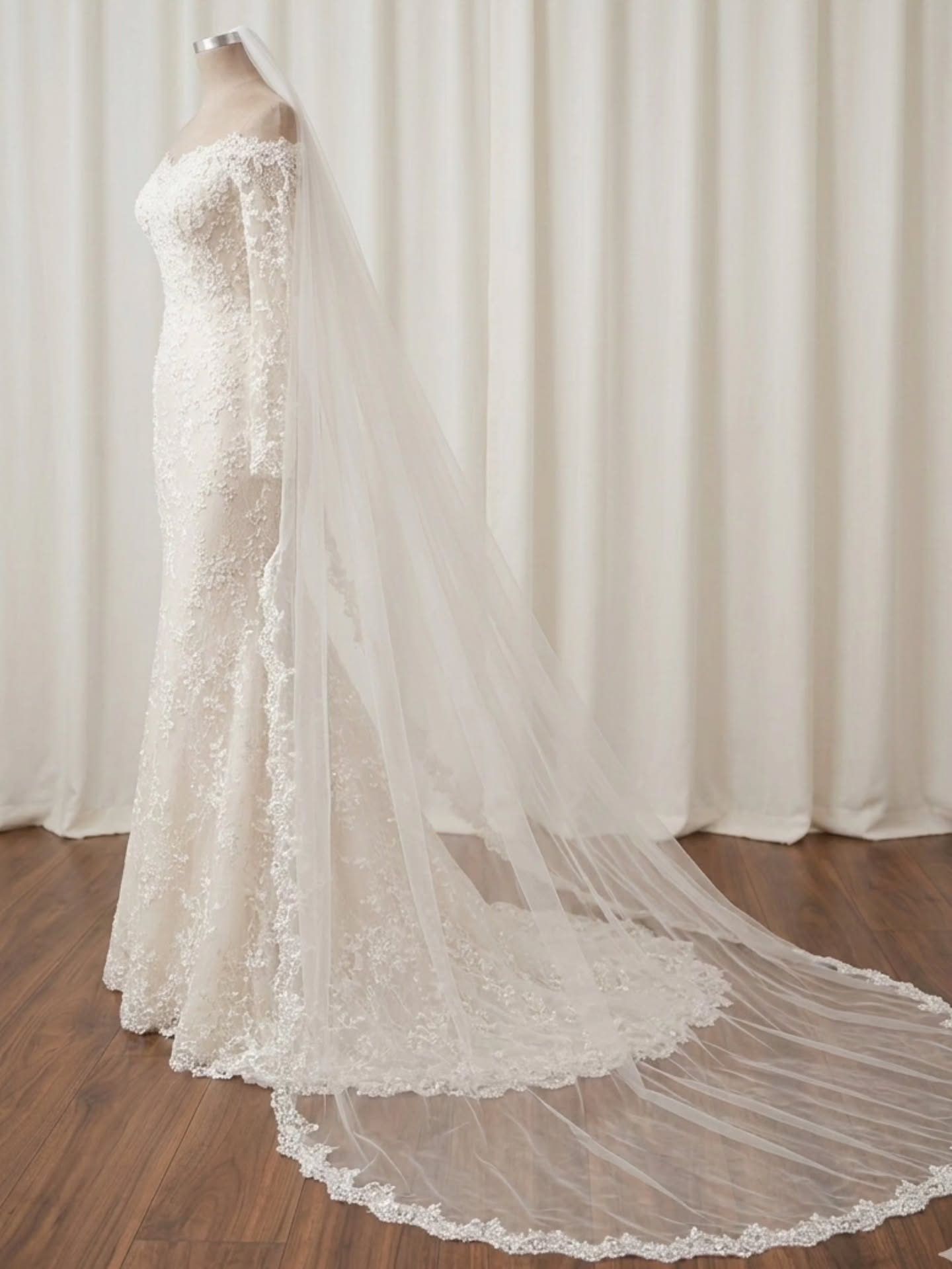 Off-the-Shoulder Lace Long Sleeve Mermaid Wedding Dress