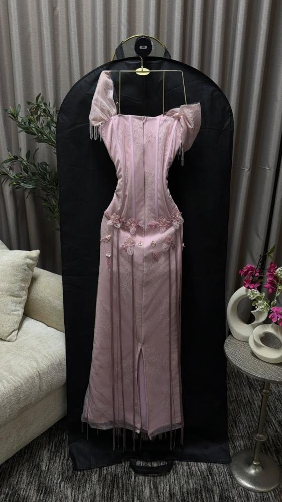 Corset Bodice Fringe Maxi Evening Dress