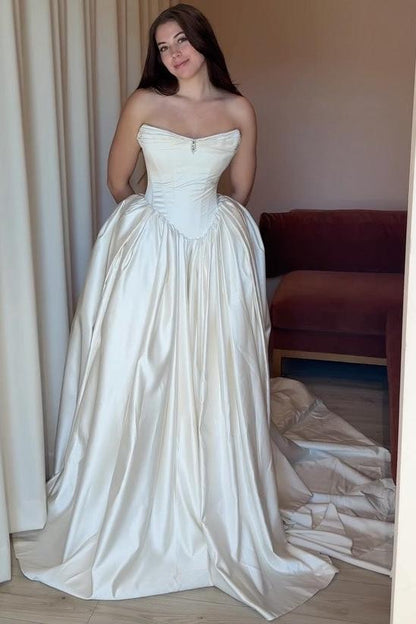 Strapless Basque Waist Ball Gown Wedding Dress