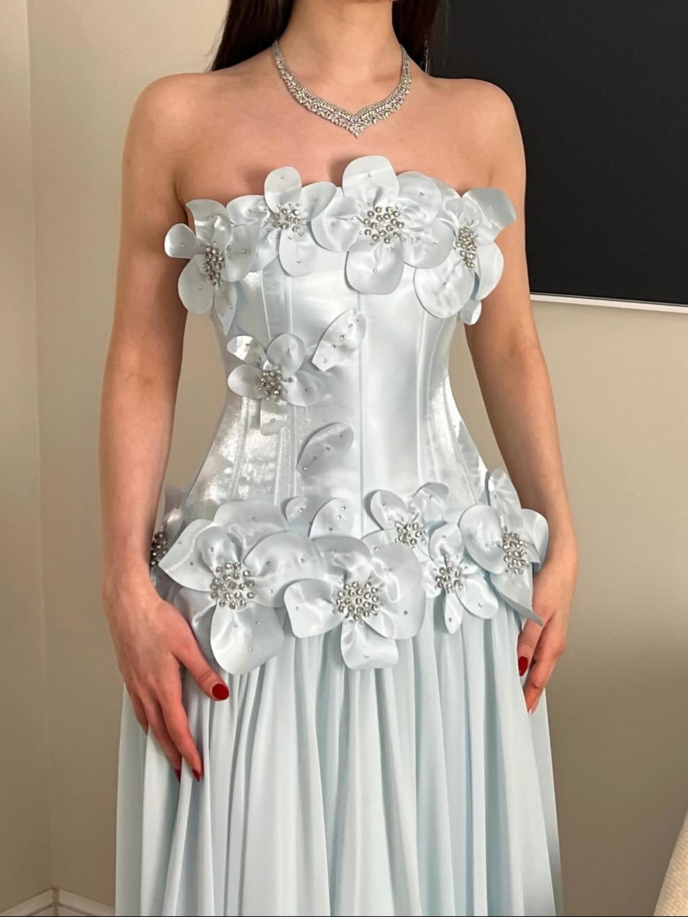 Strapless 3D Floral Corset Floor-Length Gown