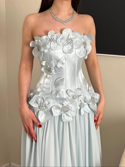 Strapless 3D Floral Corset Floor-Length Gown