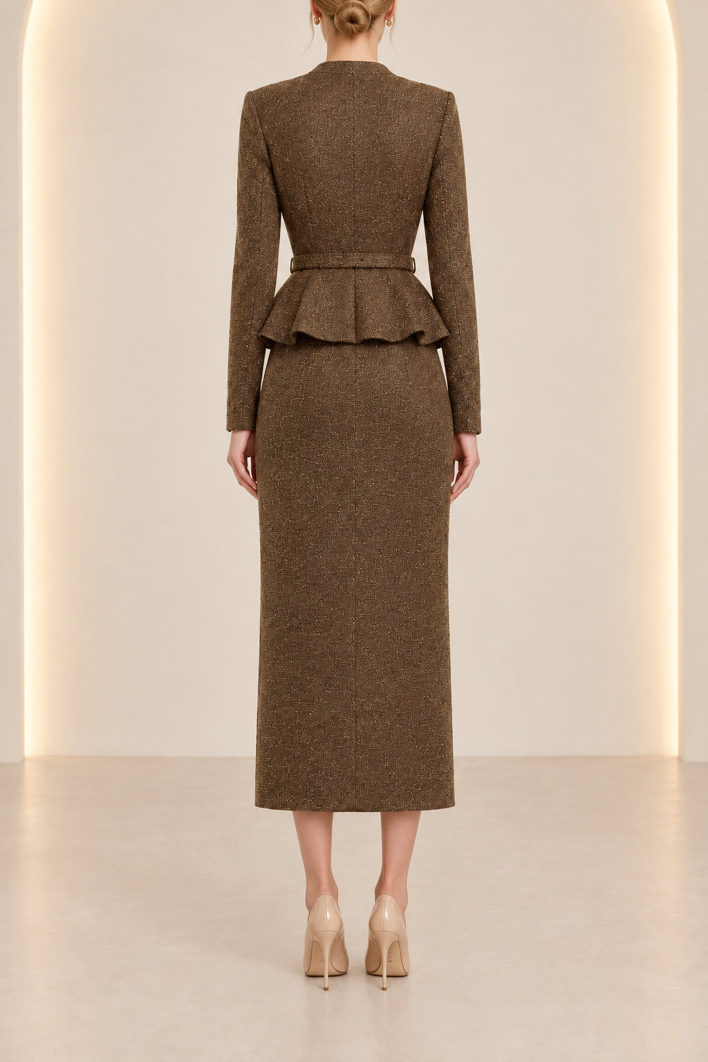 Peplum Jacket and Column Midi Skirt Two-Piece Set