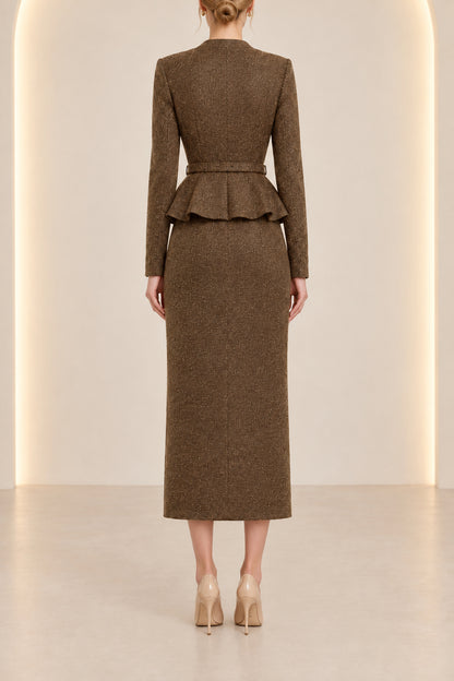 Peplum Jacket and Column Midi Skirt Two-Piece Set