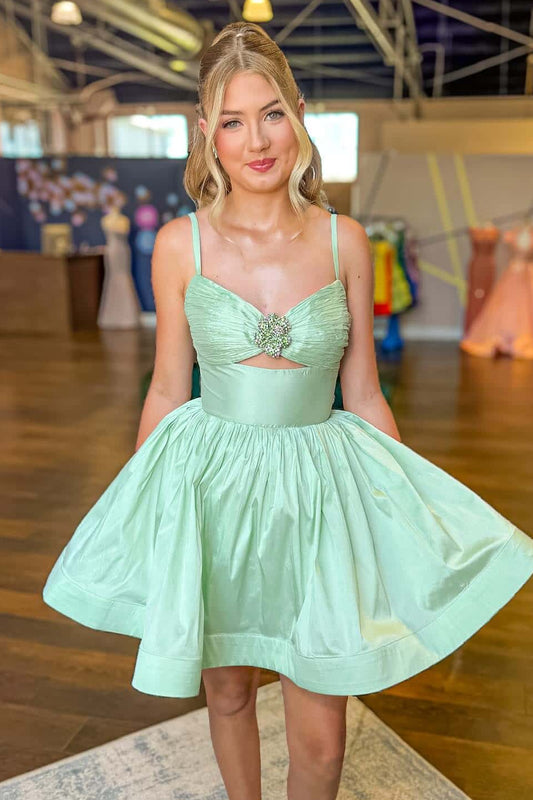 Sweetheart Cut-Out A-Line Taffeta Mini Dress
