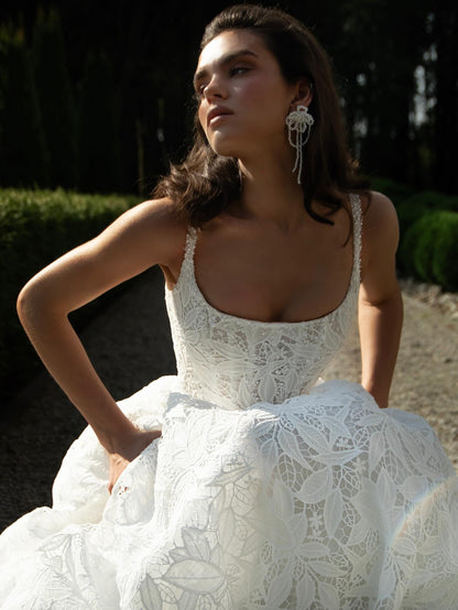 Square Neck Corset Lace A-Line Wedding Dress