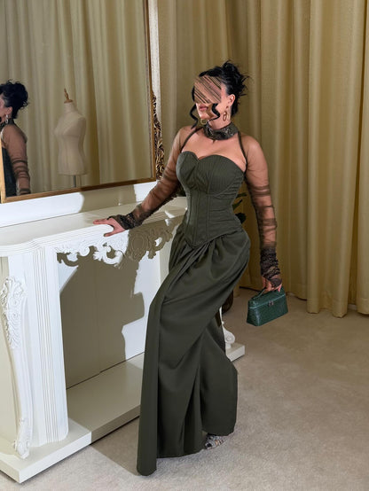 Illusion High-Neck Corset Evening Gown