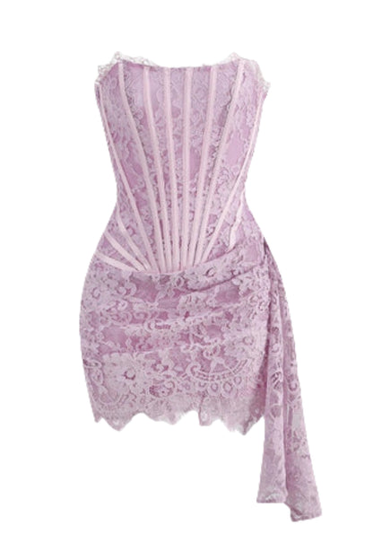Strapless Lace Corset Mini Dress with Side Drape