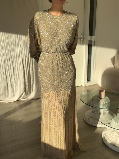 Beaded Blouson Maxi Dress with Dolman Sleeves